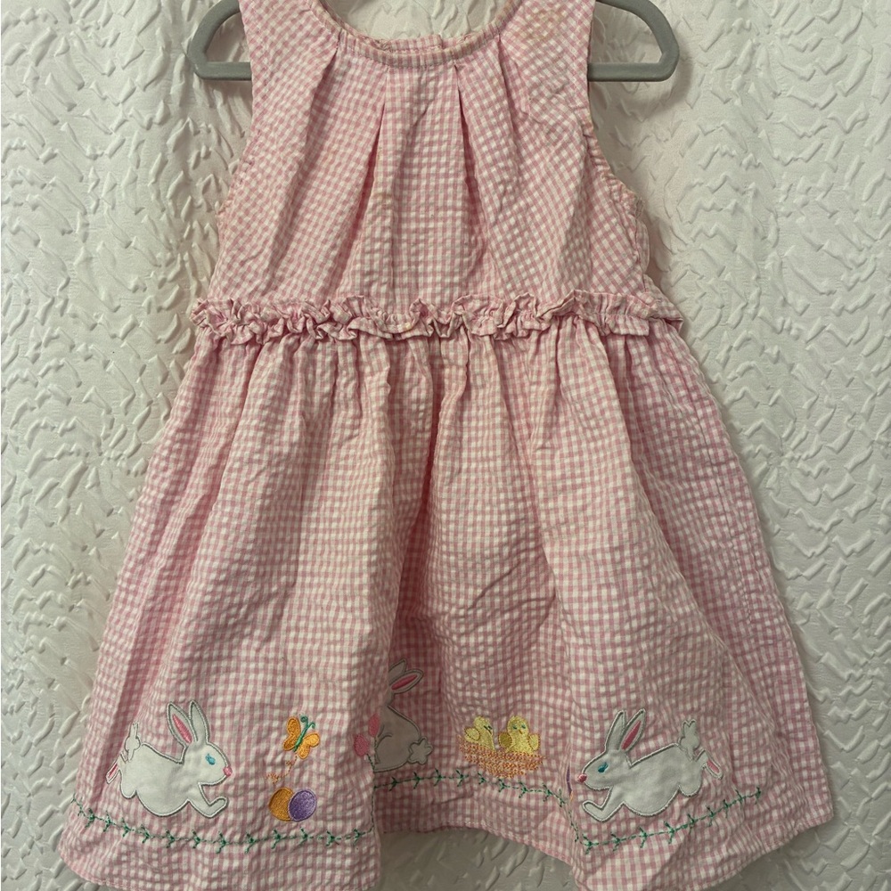 Pink Gingham Easter bunny dress  3t